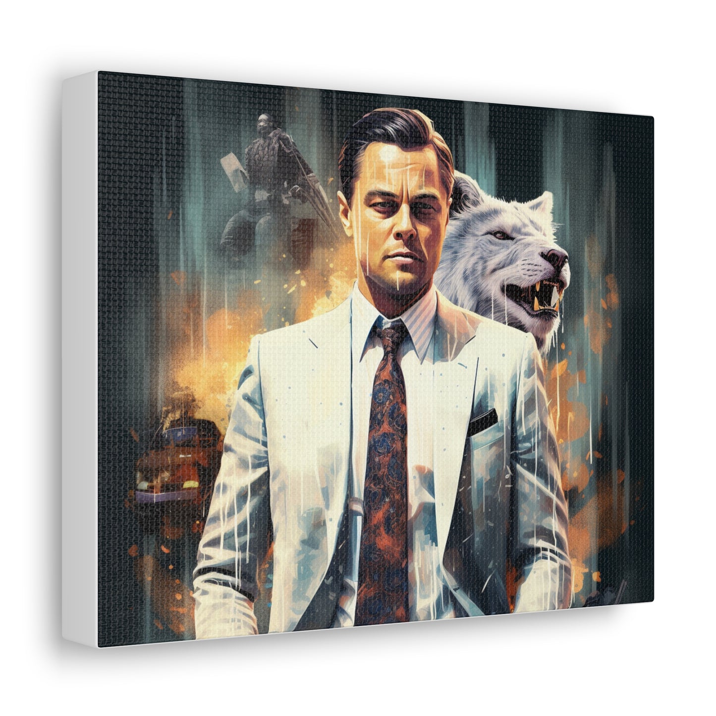 Canvas The Wolf of Wall Street with wolf behind