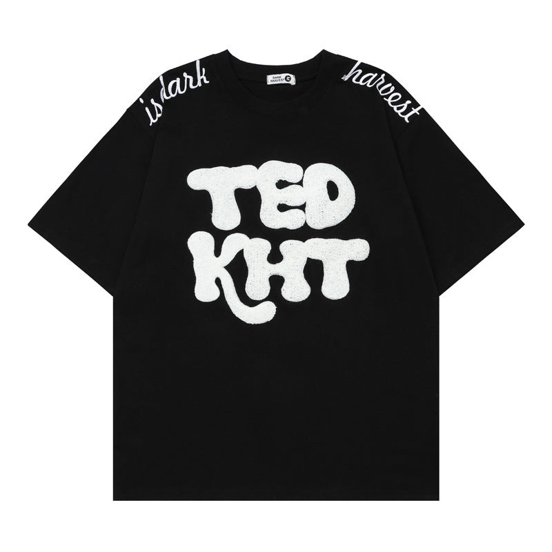 TED KHT EMBROIDERY T-SHIRT - BLACK / APRICOT