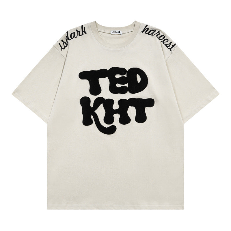 TED KHT EMBROIDERY T-SHIRT - BLACK / APRICOT